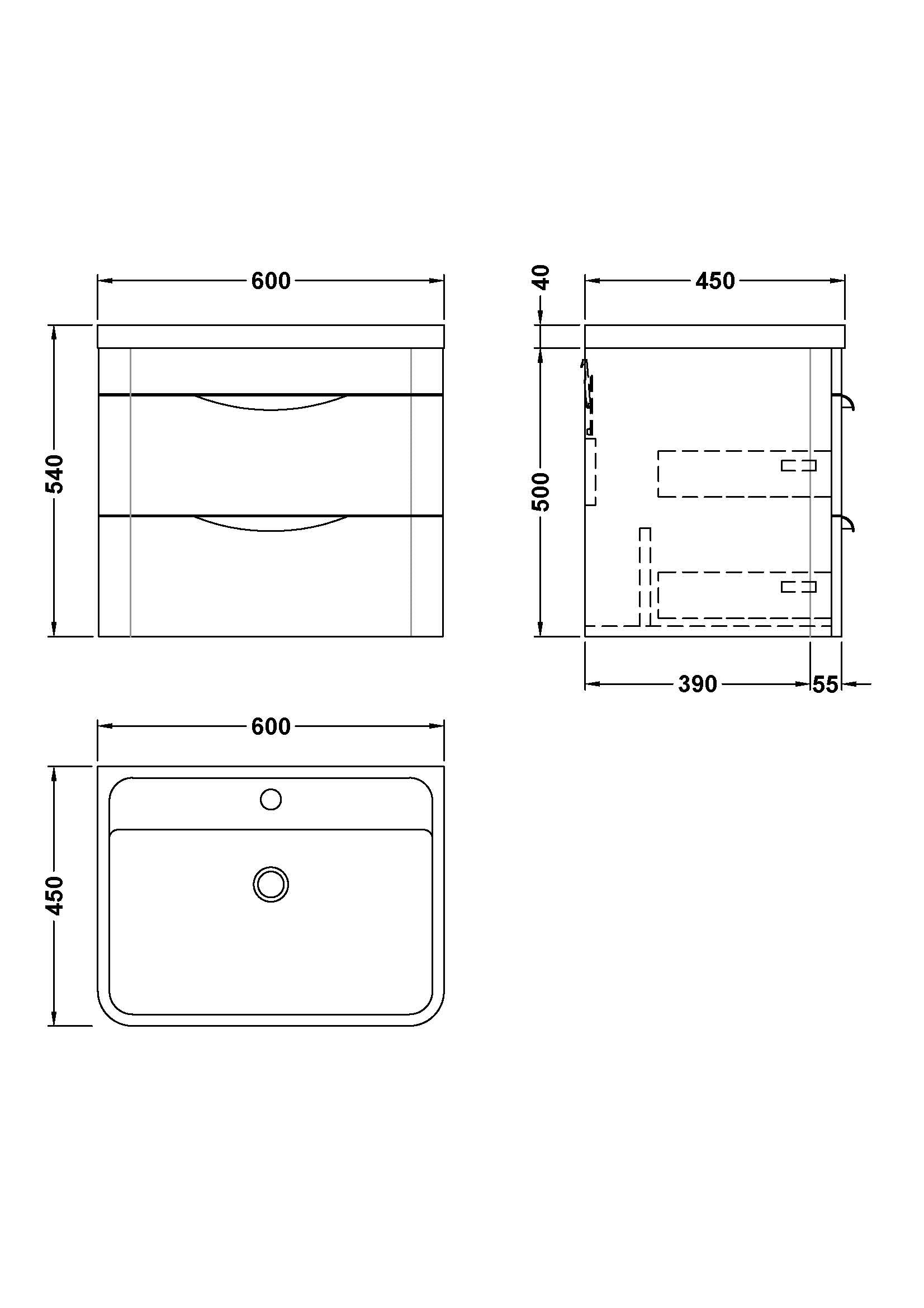 Parade Wall Hung 2 Drawer Vanity Unit with Ceramic Basin 600mm - Mersey Bathrooms Ltd