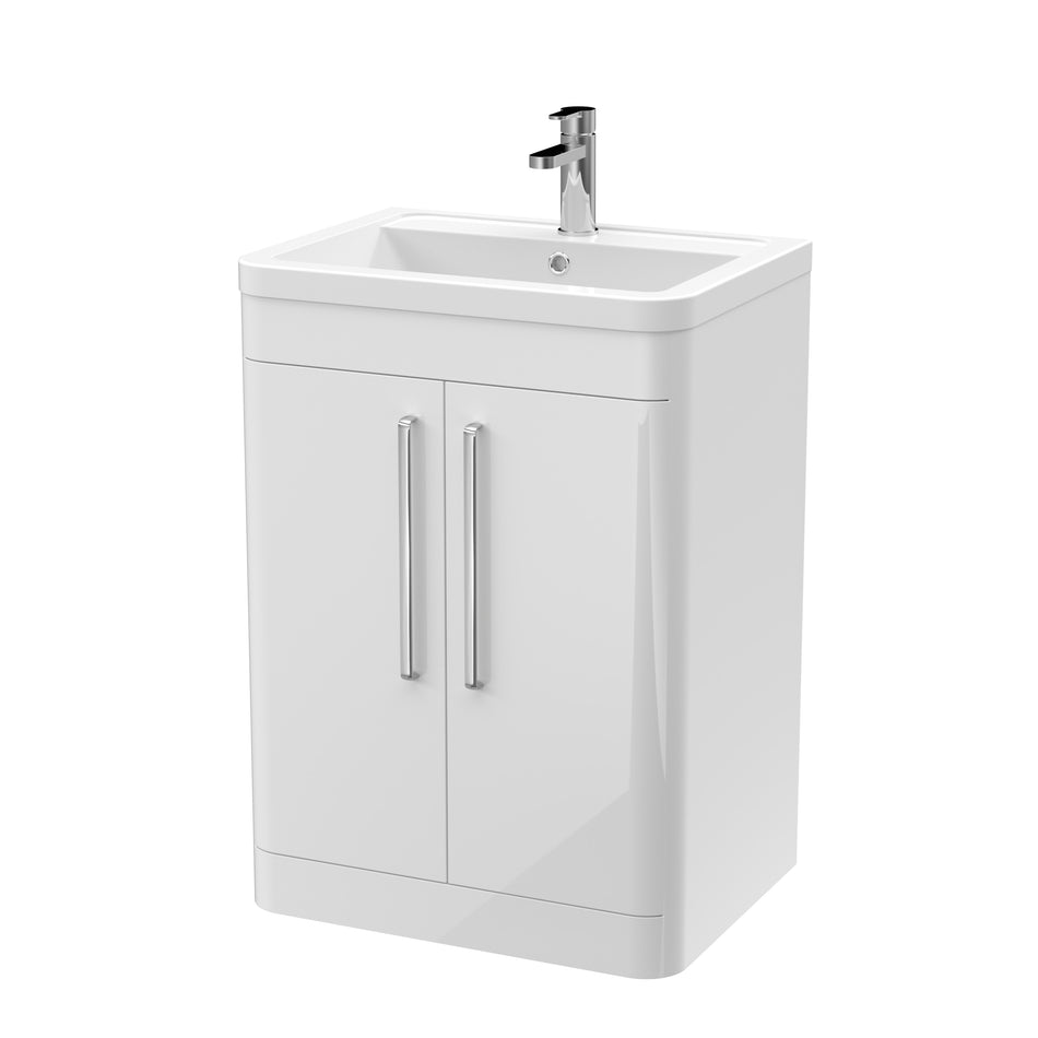 Parade Floor Standing 2 Door Vanity Basin Unit & Ceramic Basin, 600mm - Mersey Bathrooms Ltd