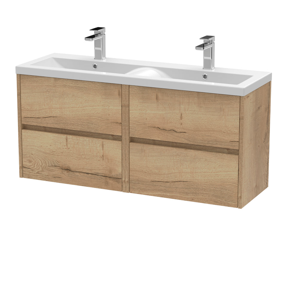 HR Havana Wall Hung 4 Drawer Vanity Basin Unit & Double Ceramic Basin, 1200mm