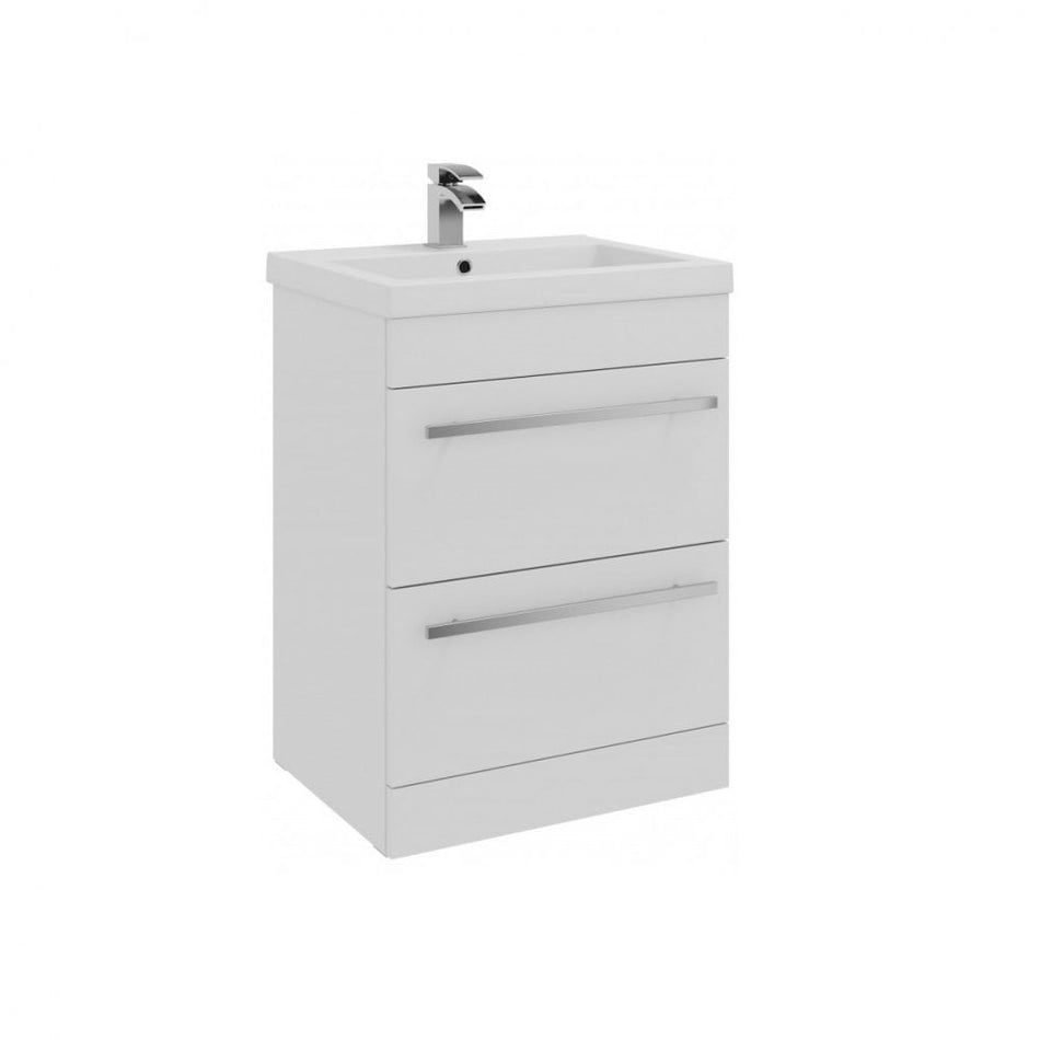 Purity 600mm Floor Standing Vanity Unit Mid Depth Basin 2 Drawer