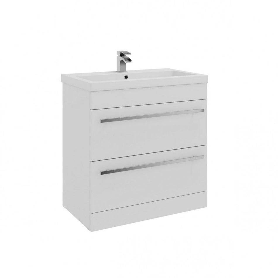 Purity 800mm Floor Standing Vanity Unit Mid Depth Basin 2 Drawer