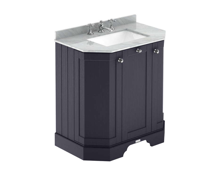 HR Floor Standing 3 Door Angled Vanity Unit with 3 Tap Hole Grey Marble Top 750mm