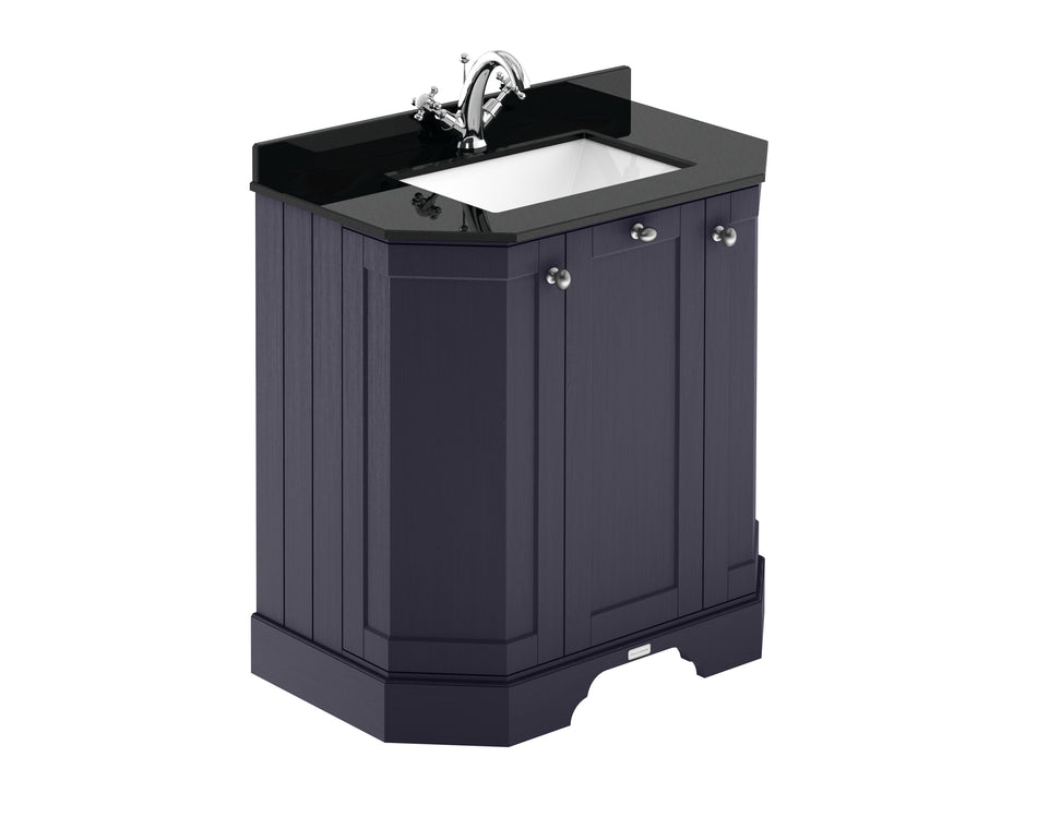 HR Floor Standing 3 Door Angled Vanity Unit with 1 Tap Hole Black Marble Top 750mm