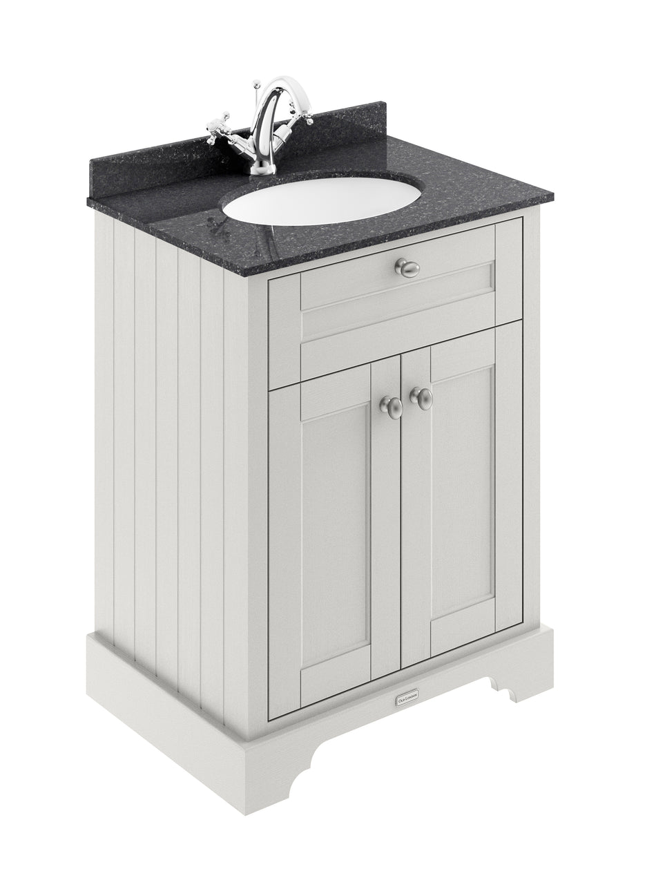 HR Floor Standing 2 Door Vanity Unit with 1 Tap Hole Black Marble Top 600mm