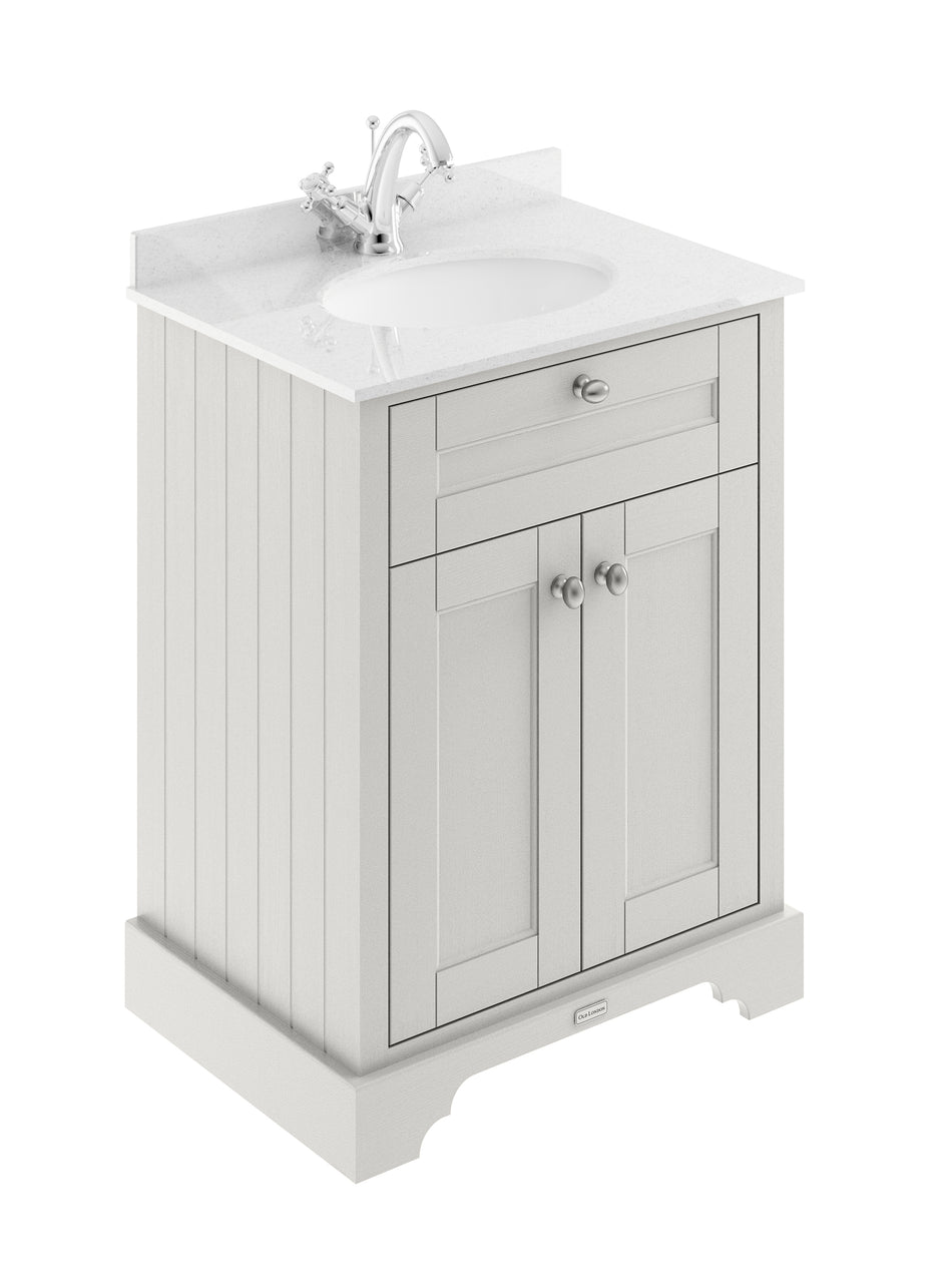 HR Floor Standing 2 Door Vanity Unit with 1 Tap Hole White Marble Top 600mm