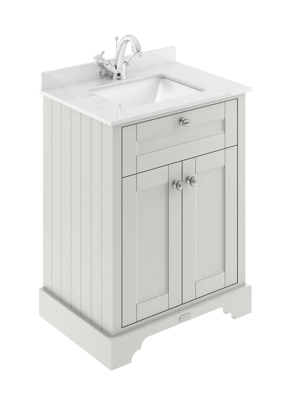 Old London Timeless Sand HR Floor Standing 2 Door Vanity Basin Unit with Square Basin & 1 Tap Hole Marble Top, 600mm