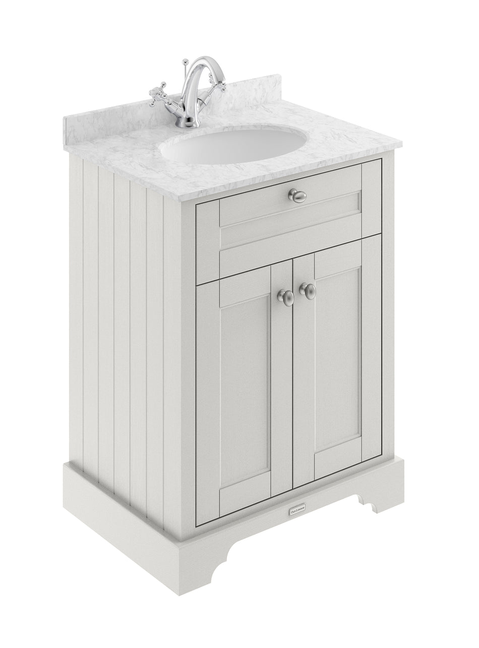 HR Floor Standing 2 Door Vanity Unit with 1 Tap Hole Grey Marble Top 600mm