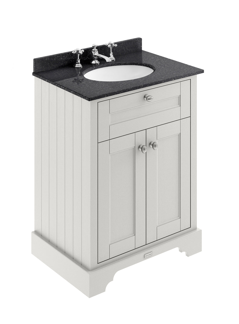 HR Floor Standing 2 Door Vanity Unit with 3 Tap Hole Black Marble Top 600mm