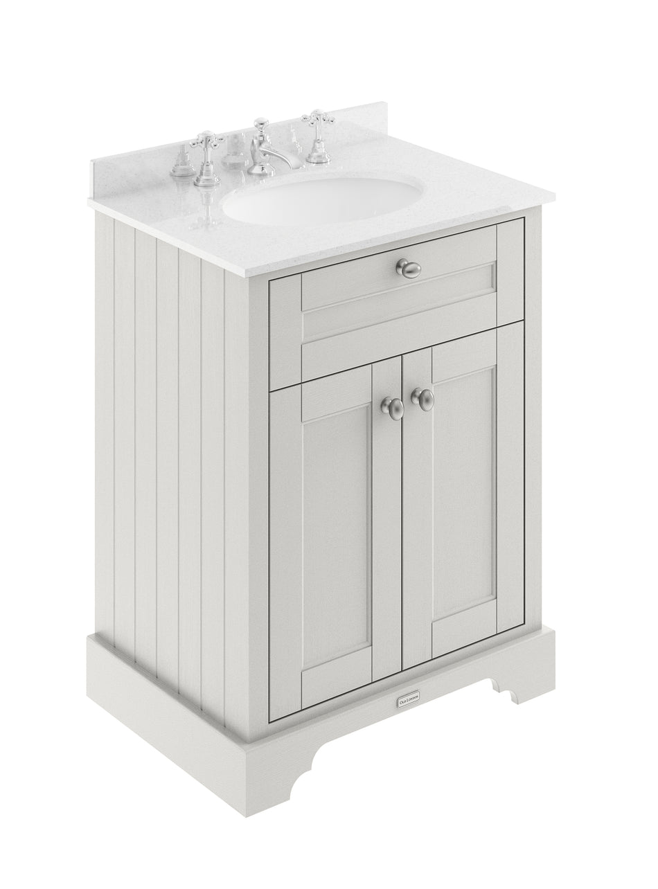 HR Floor Standing 2 Door Vanity Unit with 3 Tap Hole White Marble Top 600mm