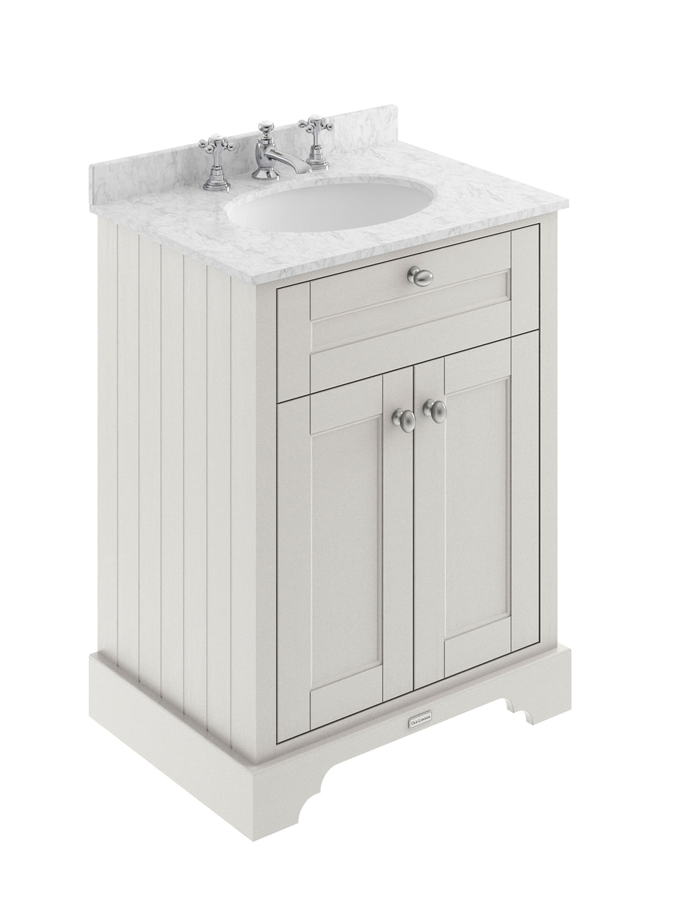 HR Floor Standing 2 Door Vanity Unit with 3 Tap Hole Grey Marble Top 600mm