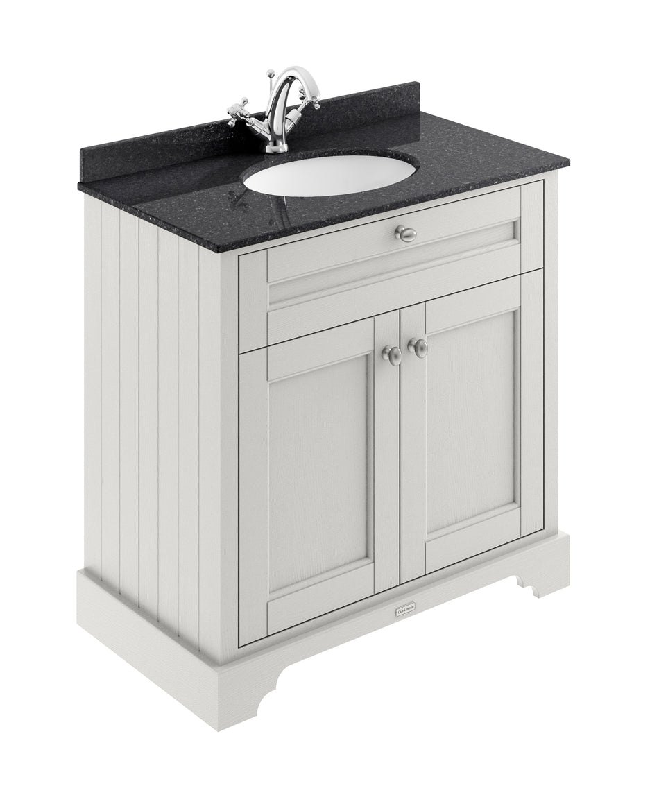 HR Floor Standing 2 Door Vanity Unit with 1 Tap Hole Black Marble Top 800mm