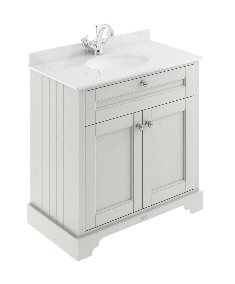 HR Floor Standing 2 Door Vanity Unit with 1 Tap Hole White Marble Top 800mm