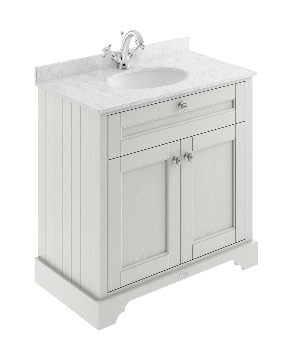 HR Floor Standing 2 Door Vanity Unit with 1 Tap Hole Grey Marble Top 800mm