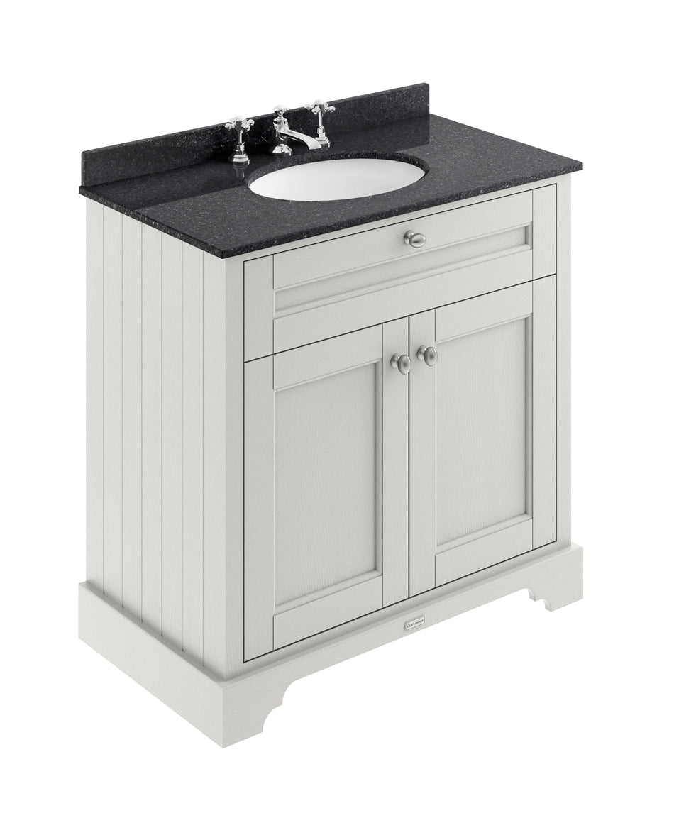 HR Floor Standing 2 Door Vanity Unit with 3 Tap Hole Black Marble Top 800mm