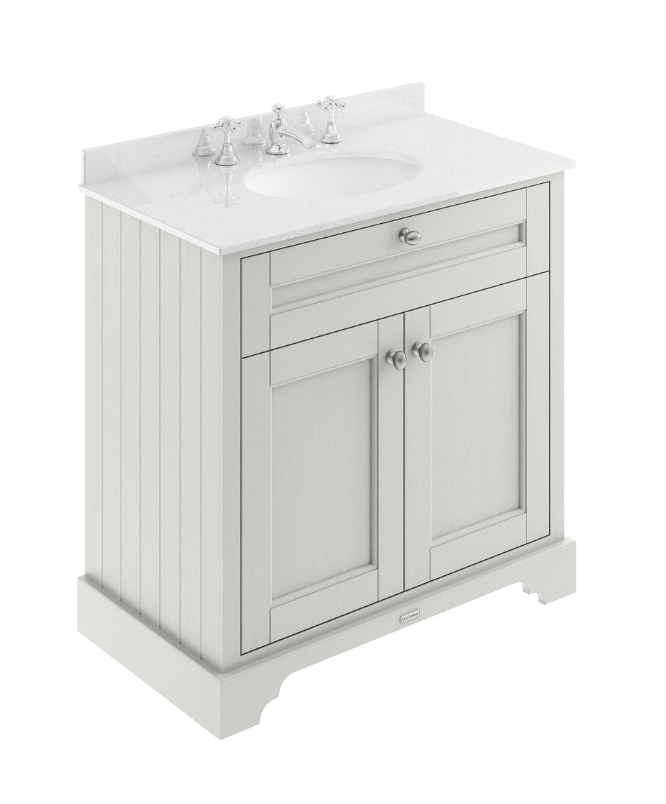 HR Floor Standing 2 Door Vanity Unit with 3 Tap Hole White Marble Top 800mm