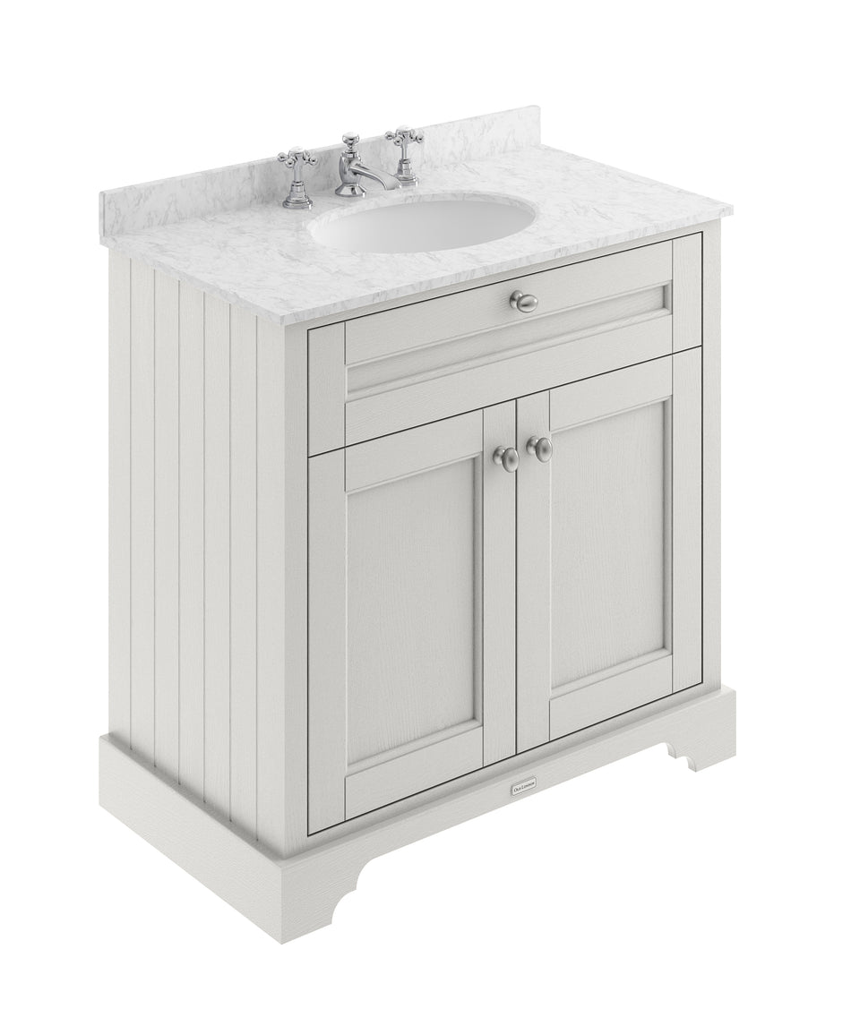 HR Floor Standing 2 Door Vanity Unit with 3 Tap Hole Grey Marble Top 800mm