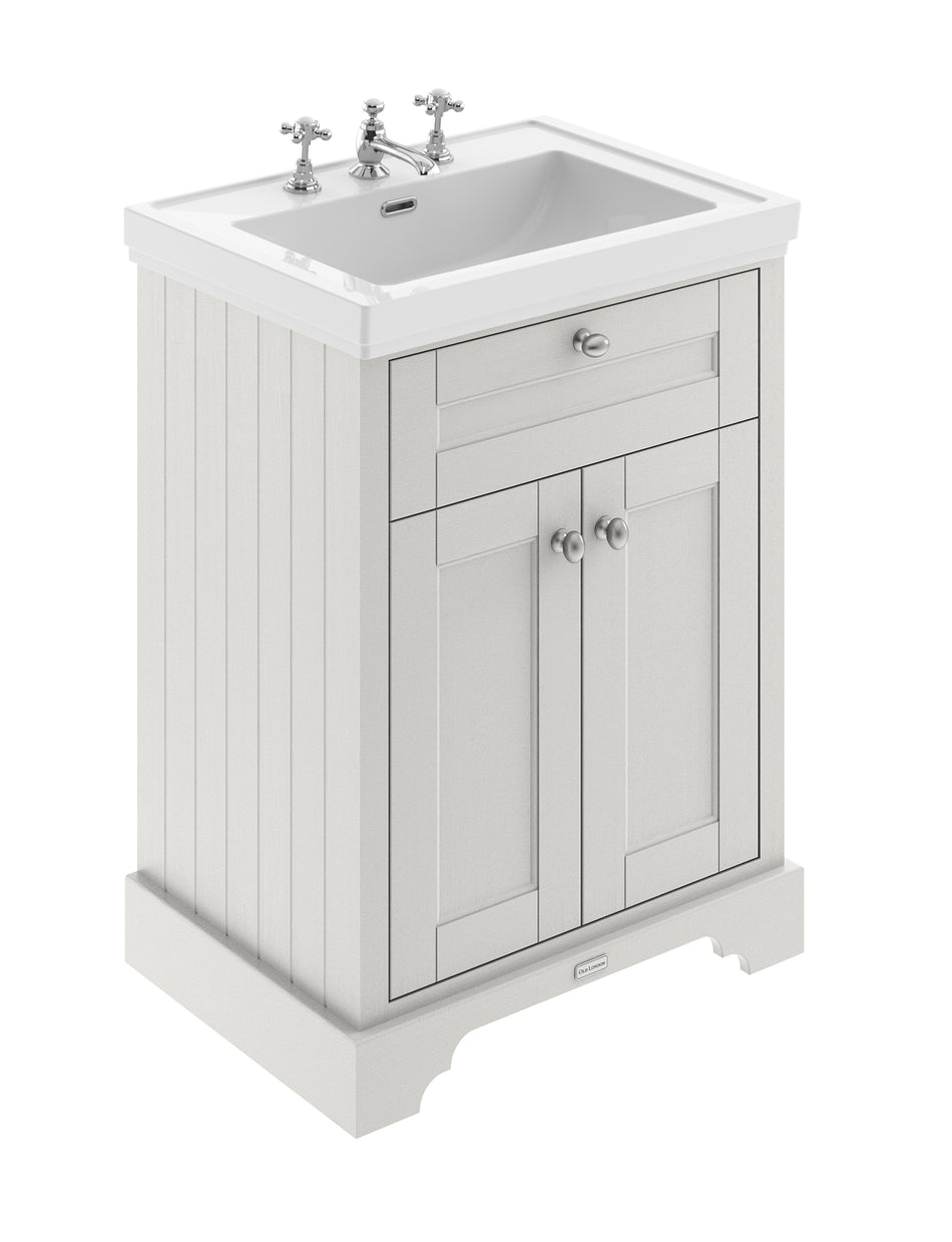 HR Old London Floor Standing 2 Door Vanity Unit & 3 Tap Hole Fireclay Basin, 600mm