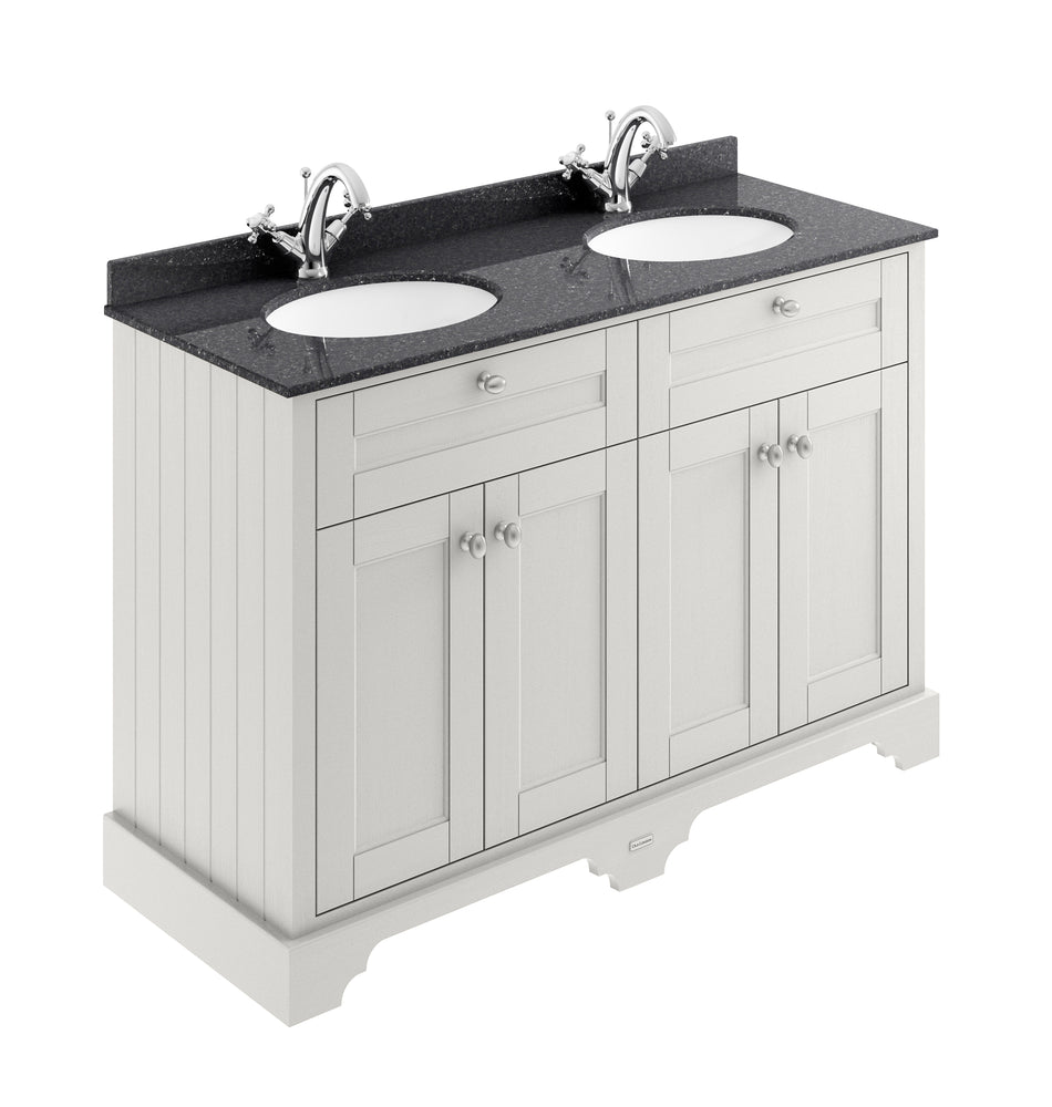 HR Floor Standing 4 Door Vanity Unit with 1 Tap Hole Double Basin Black Marble Top 1200mm