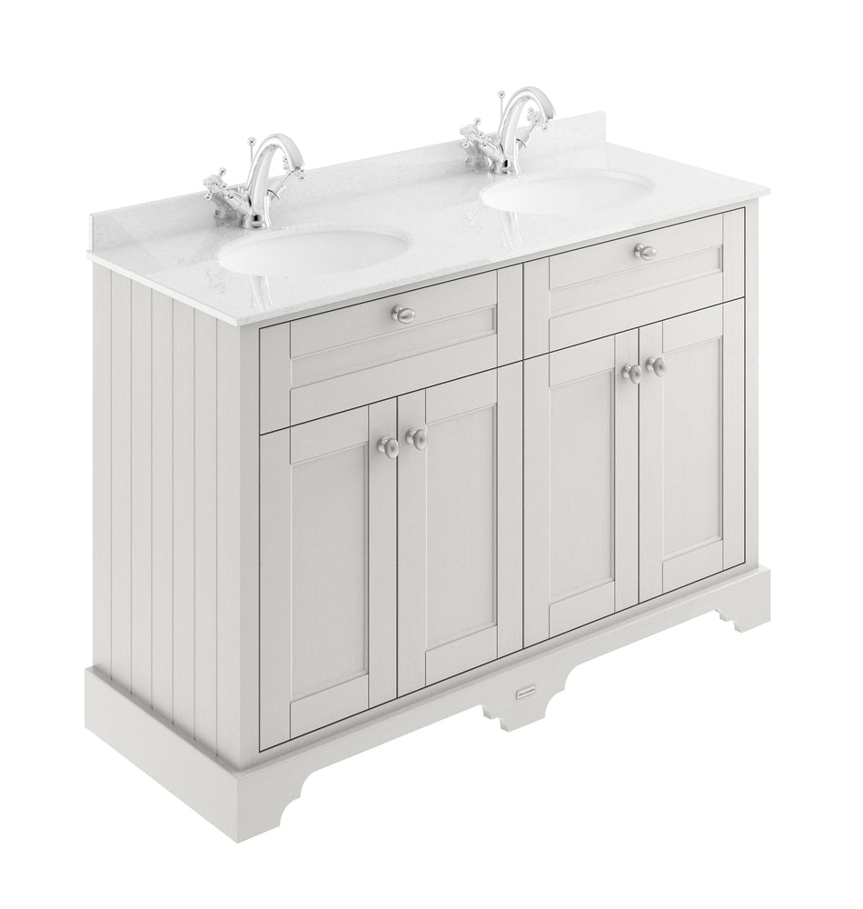 HR Floor Standing 4 Door Vanity Unit with 1 Tap Hole Double Basin White Marble Top 1200mm