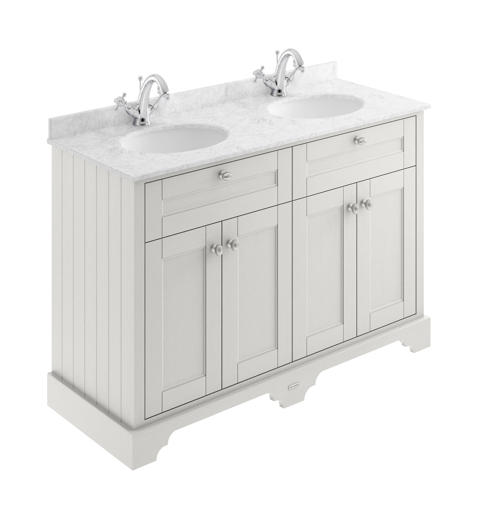 HR Floor Standing 4 Door Vanity Unit with 1 Tap Hole Double Basin Grey Marble Top 1200mm