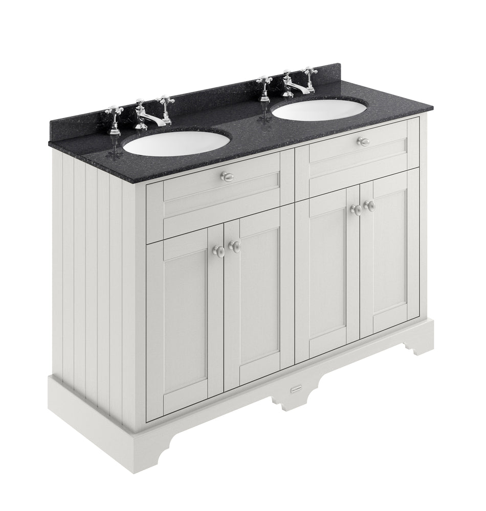 HR Floor Standing 4 Door Vanity Unit with 3 Tap Hole Double Basin Black Marble Top 1200mm