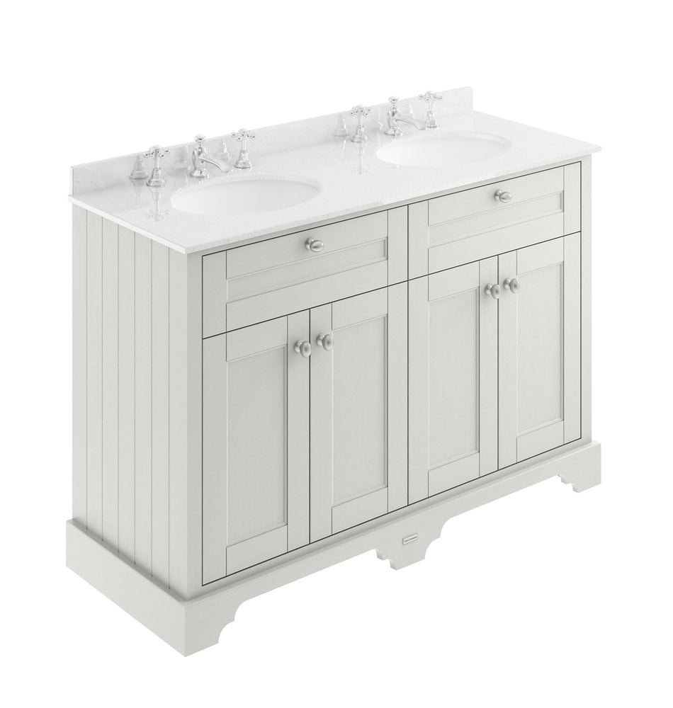 HR Floor Standing 4 Door Vanity Unit with 3 Tap Hole Double Basin White Marble Top 1200mm