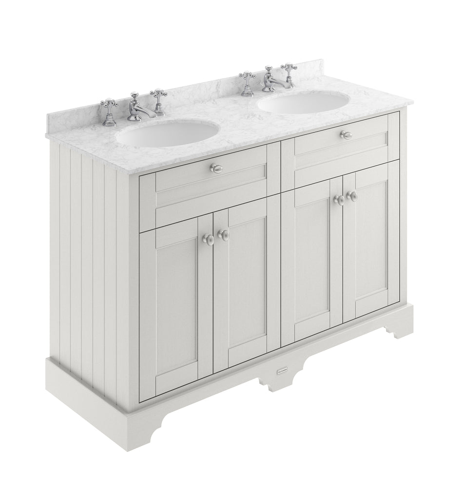 HR Floor Standing 4 Door Vanity Unit with 3 Tap Hole Double Basin Grey Marble Top 1200mm