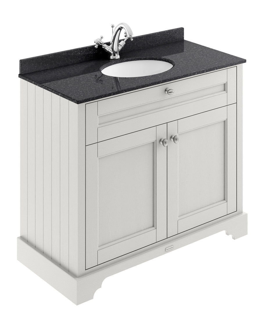 HR Floor Standing 2 Door Vanity Unit with 1 Tap Hole Black Marble Top 1000mm