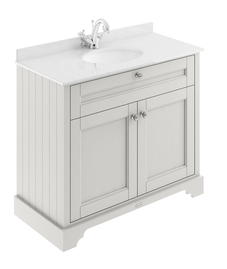 HR Floor Standing 2 Door Vanity Unit with 1 Tap Hole White Marble Top 1000mm