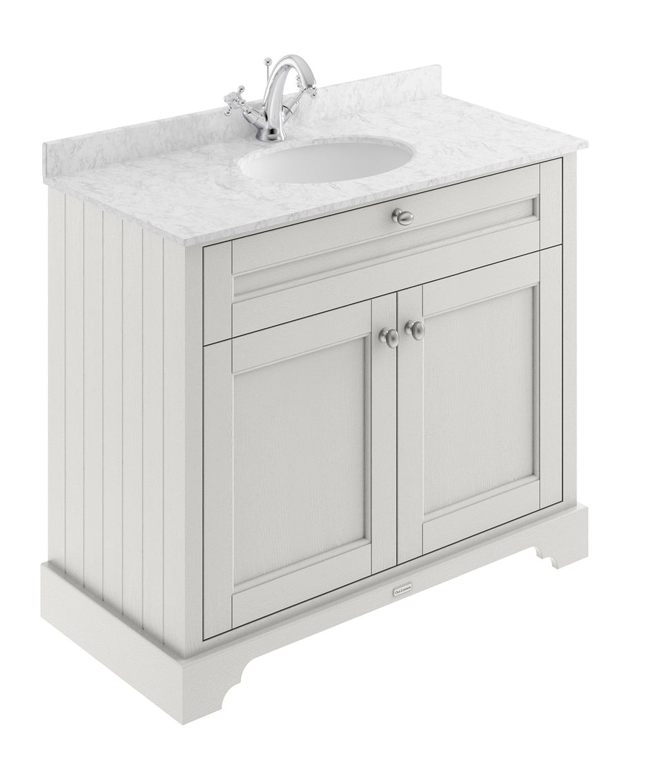 HR Floor Standing 2 Door Vanity Unit with 1 Tap Hole Grey Marble Top 1000m