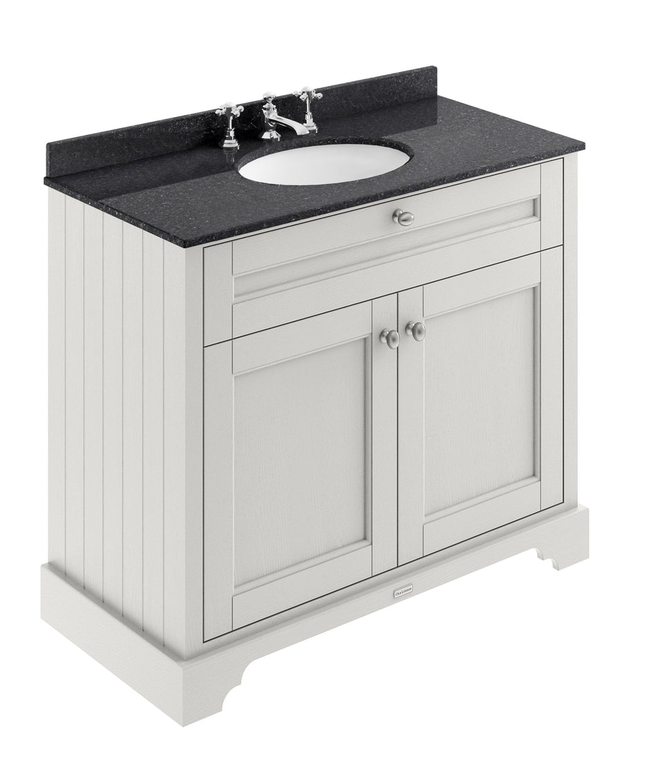 HR Floor Standing 2 Door Vanity Unit with 3 Tap Hole Black Marble Top 1000mm