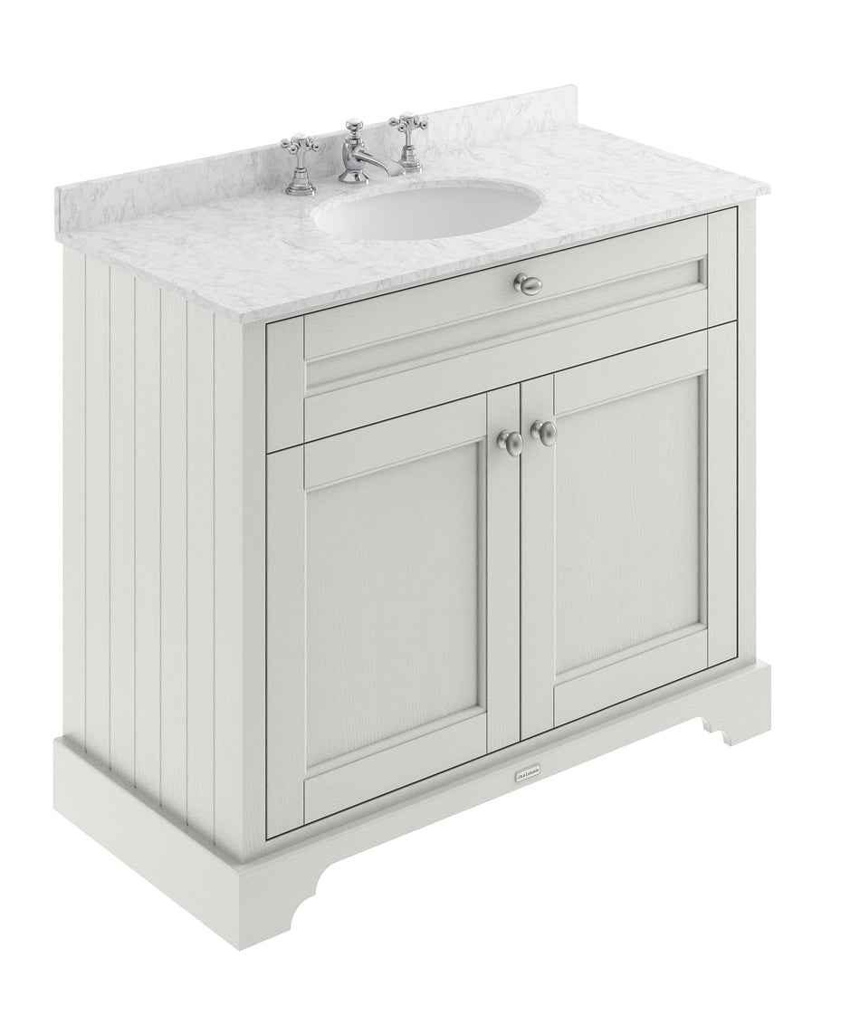 HR Floor Standing 2 Door Vanity Unit with 1 Tap Hole Grey Marble Top 1000mm