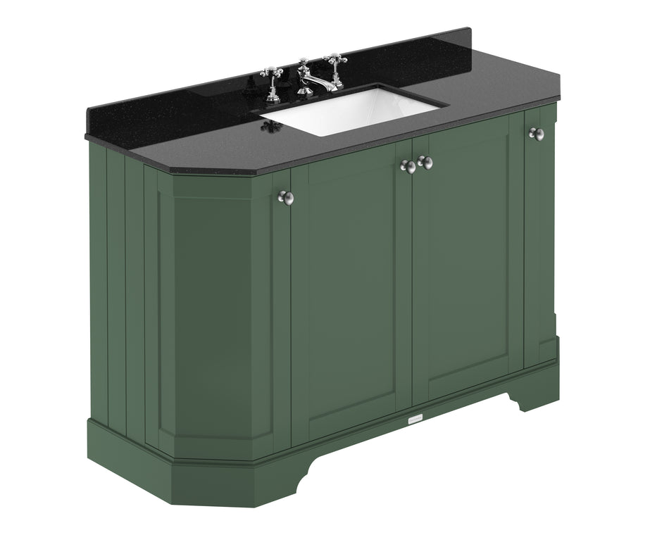 HR Floor Standing 4 Door Angled Vanity Unit with 3 Tap Hole Black Marble Top 1200mm