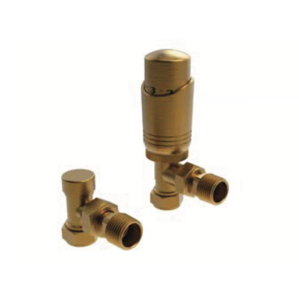 Kartell K-Design Brushed Brass Angled Thermostatic Radiator Valves Twin Pack