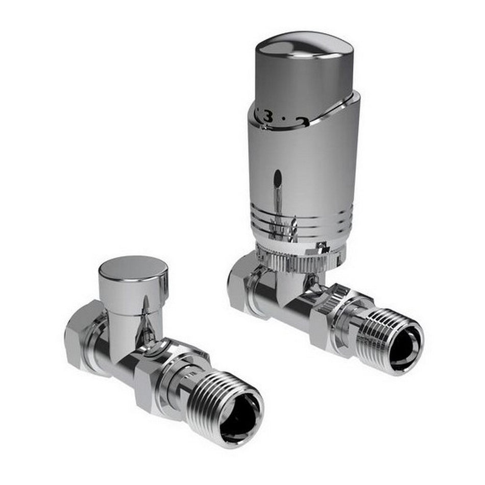 Kartell K-Design Chrome Straight Thermostatic Radiator Valves Twin Pack