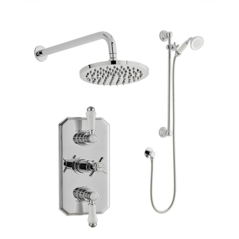 Kartell Klassique Triple Thermostatic Shower with Slide Rail Kit and Overhead Drencher