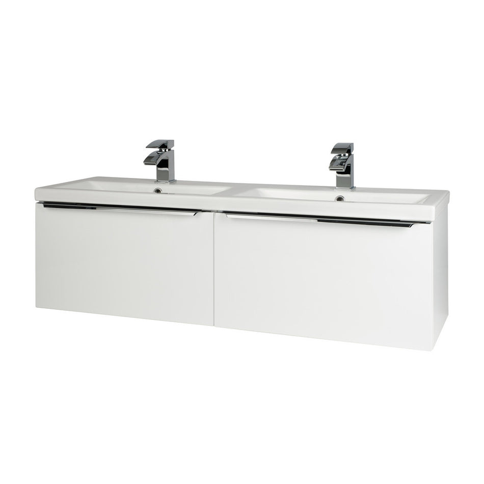 Kartell Kore 1200mm Wall Mounted Drawer Unit and Twin Ceramic Basin Gloss White