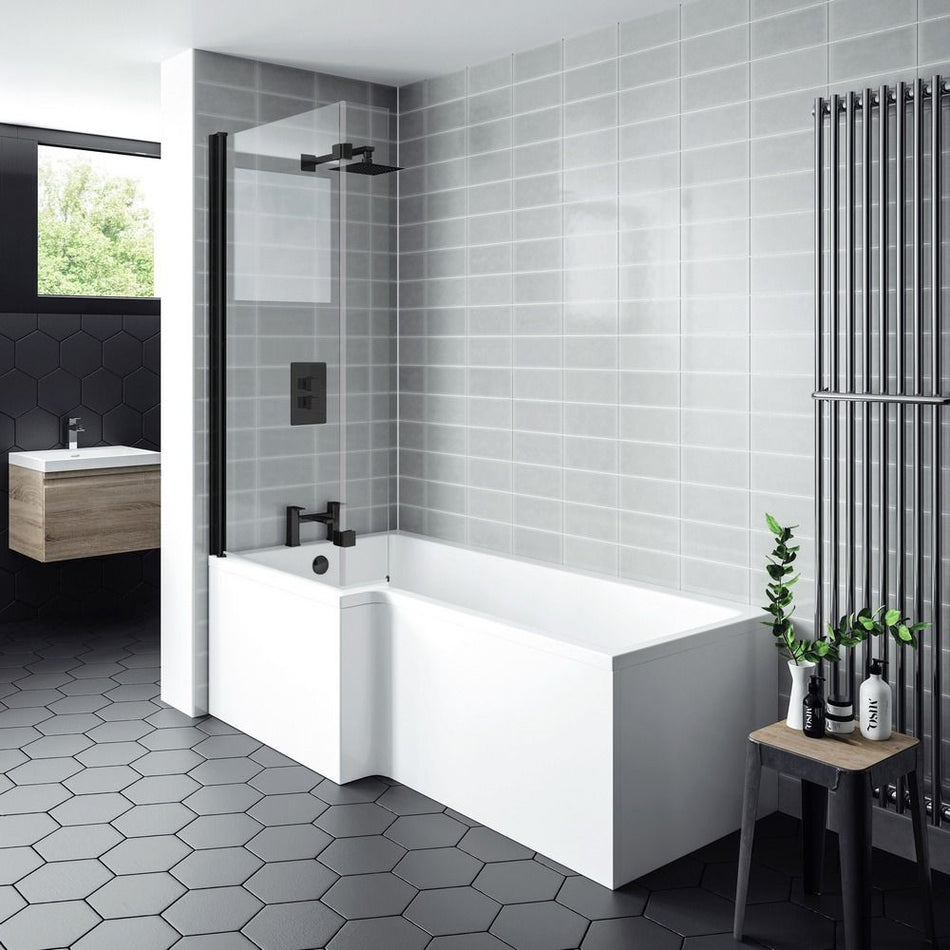 Kartell Nero Black L Shaped 1400 x 780mm Bath Screen