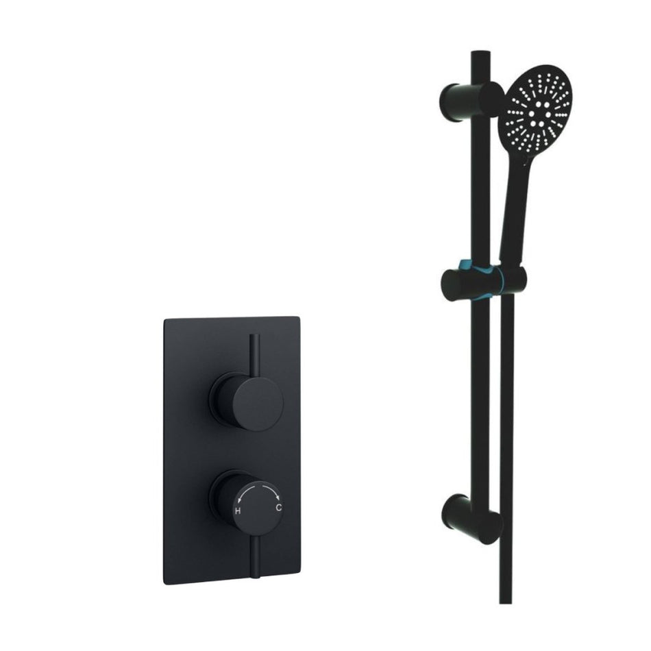 Kartell Nero Round Concealed Shower with Adjustable Slide Rail Kit