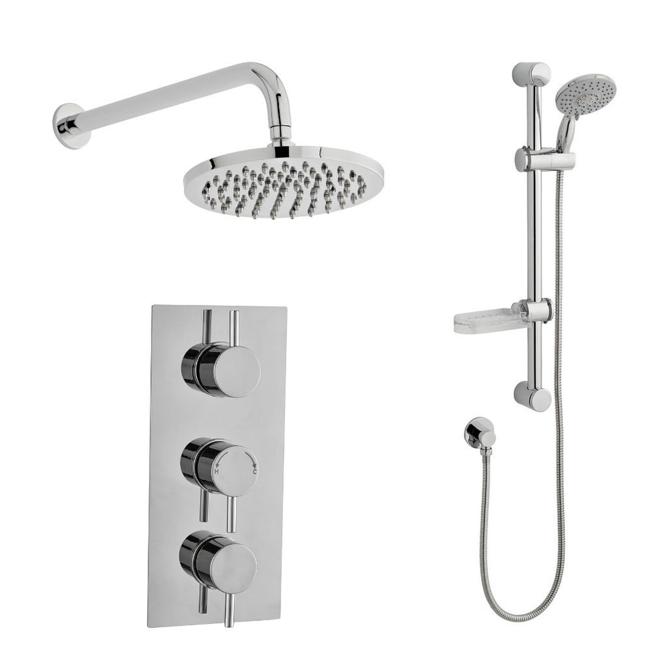 Kartell Plan Triple Thermostatic Concealed Shower With Drencher and Slide Rail Kit