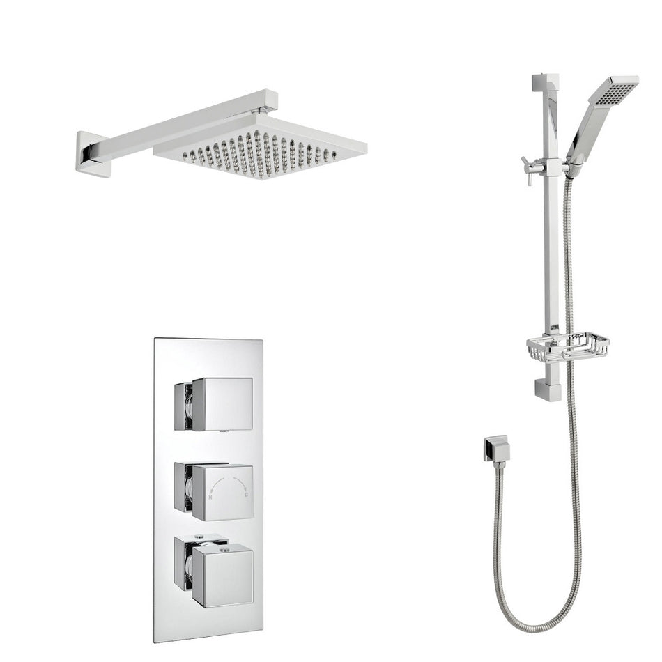 Kartell Pure Thermostatic Triple Concealed Valve with Slide Rail Kit and Drencher