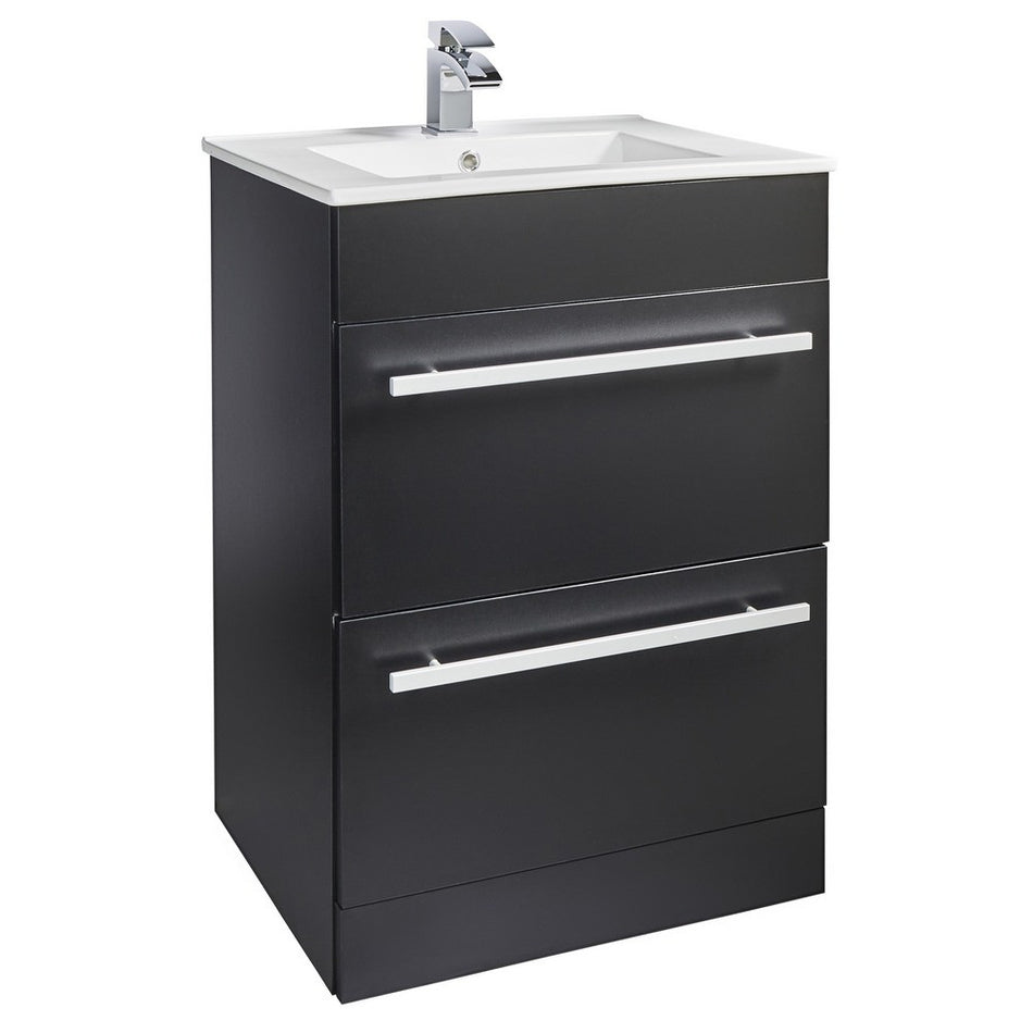 Kartell Purity Nero Matt Black Floorstanding 600mm Two Drawer Vanity Unit