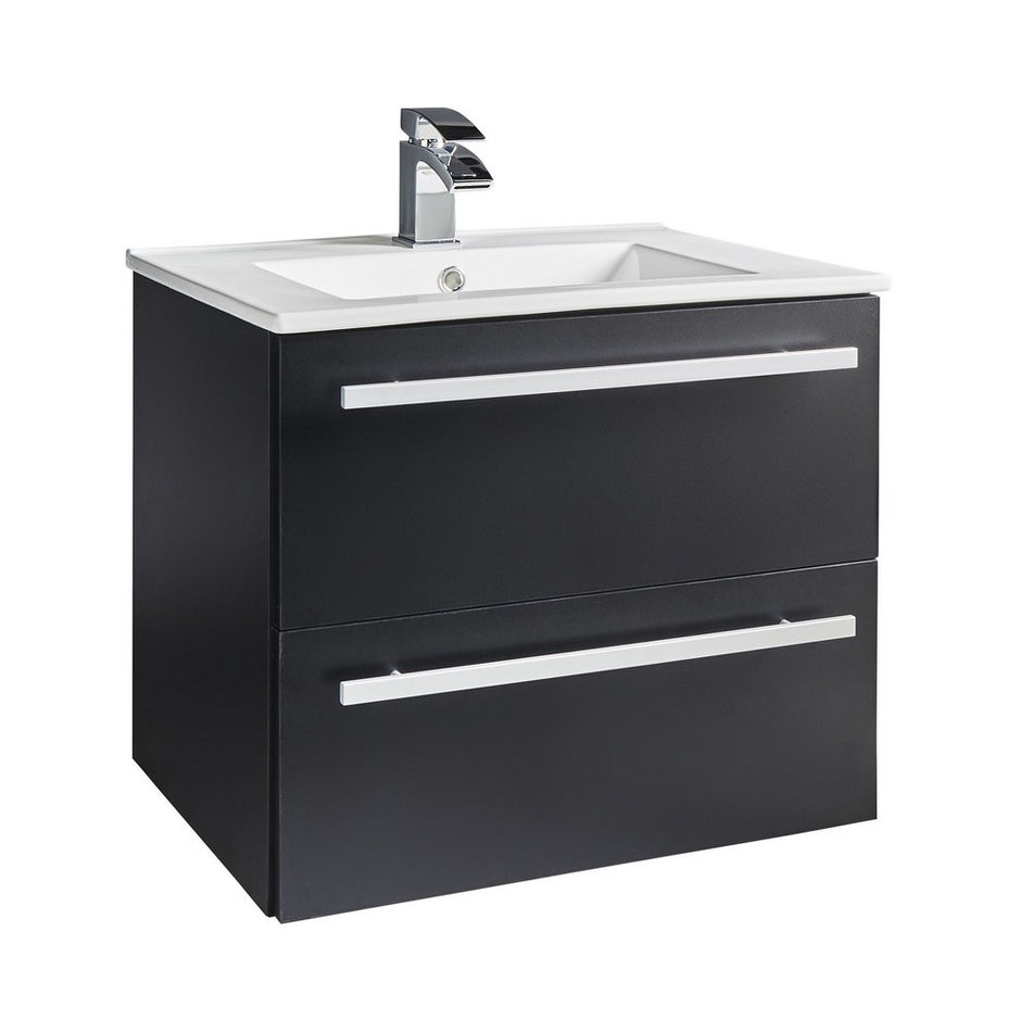 Kartell Purity Nero Matt Black Wall Hung 600mm Two Drawer Vanity Unit