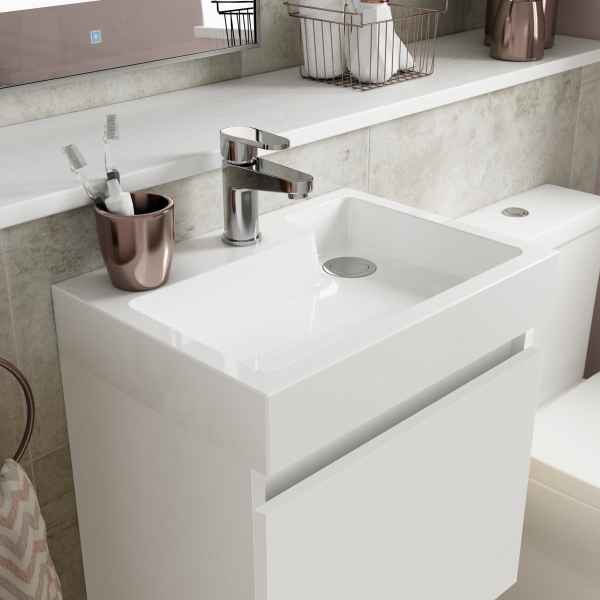 Merit Wall Hung Single Door Vanity and Ceramic Basin 500mm - Mersey Bathrooms Ltd