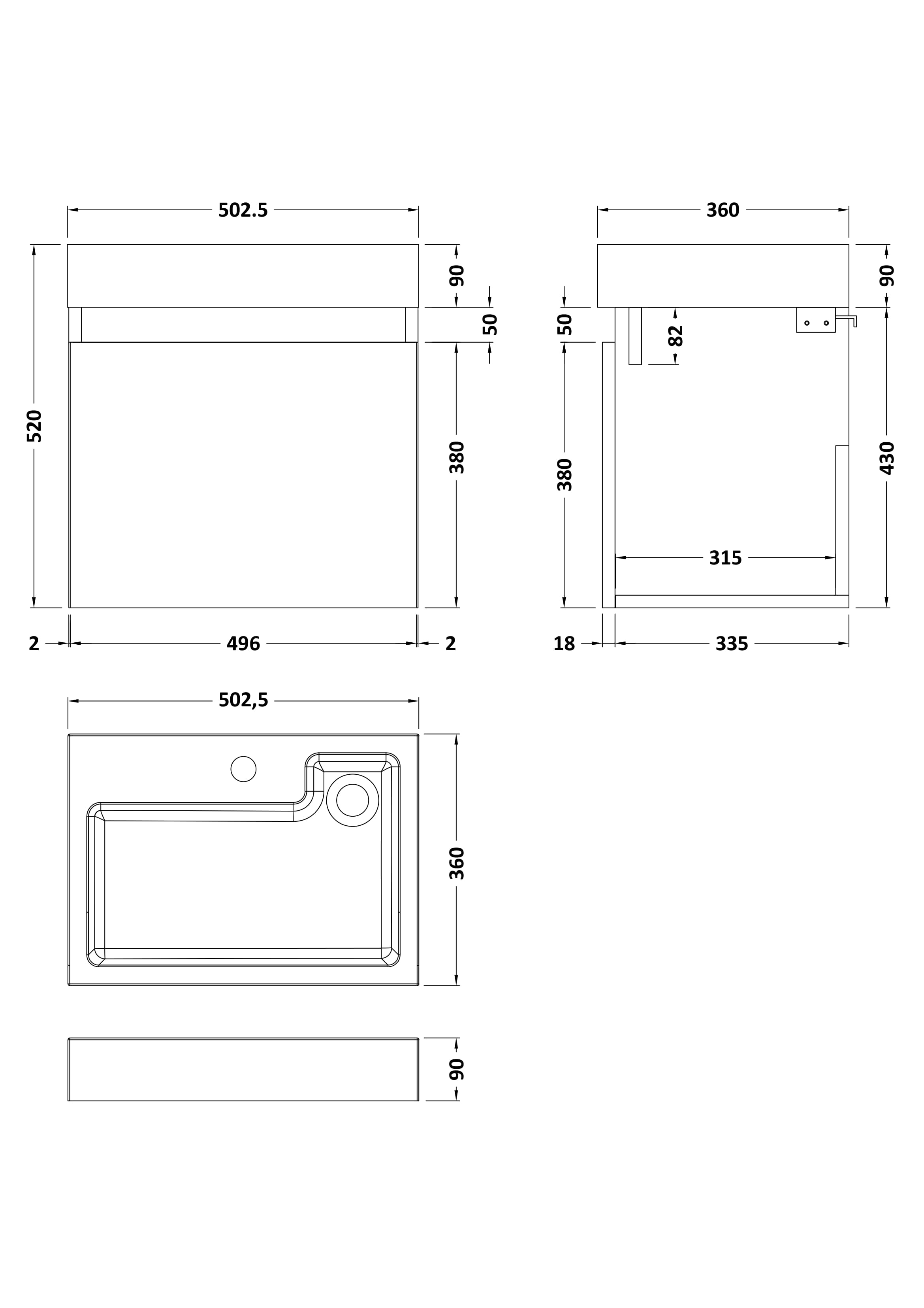 Merit Wall Hung Single Door Vanity and Ceramic Basin 500mm - Mersey Bathrooms Ltd