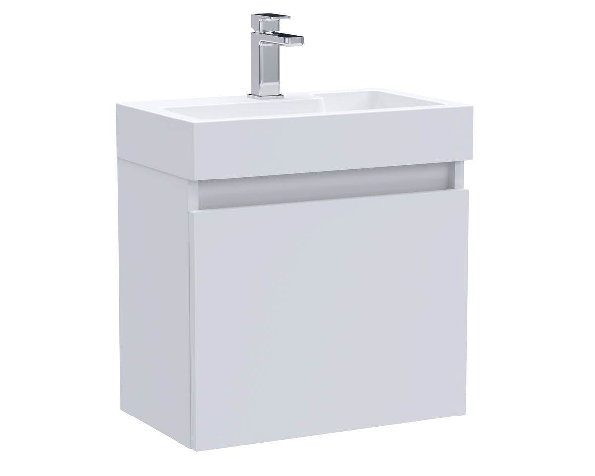 Merit Wall Hung Slimline Single Door Vanity and Ceramic Basin 500mm - Mersey Bathrooms Ltd