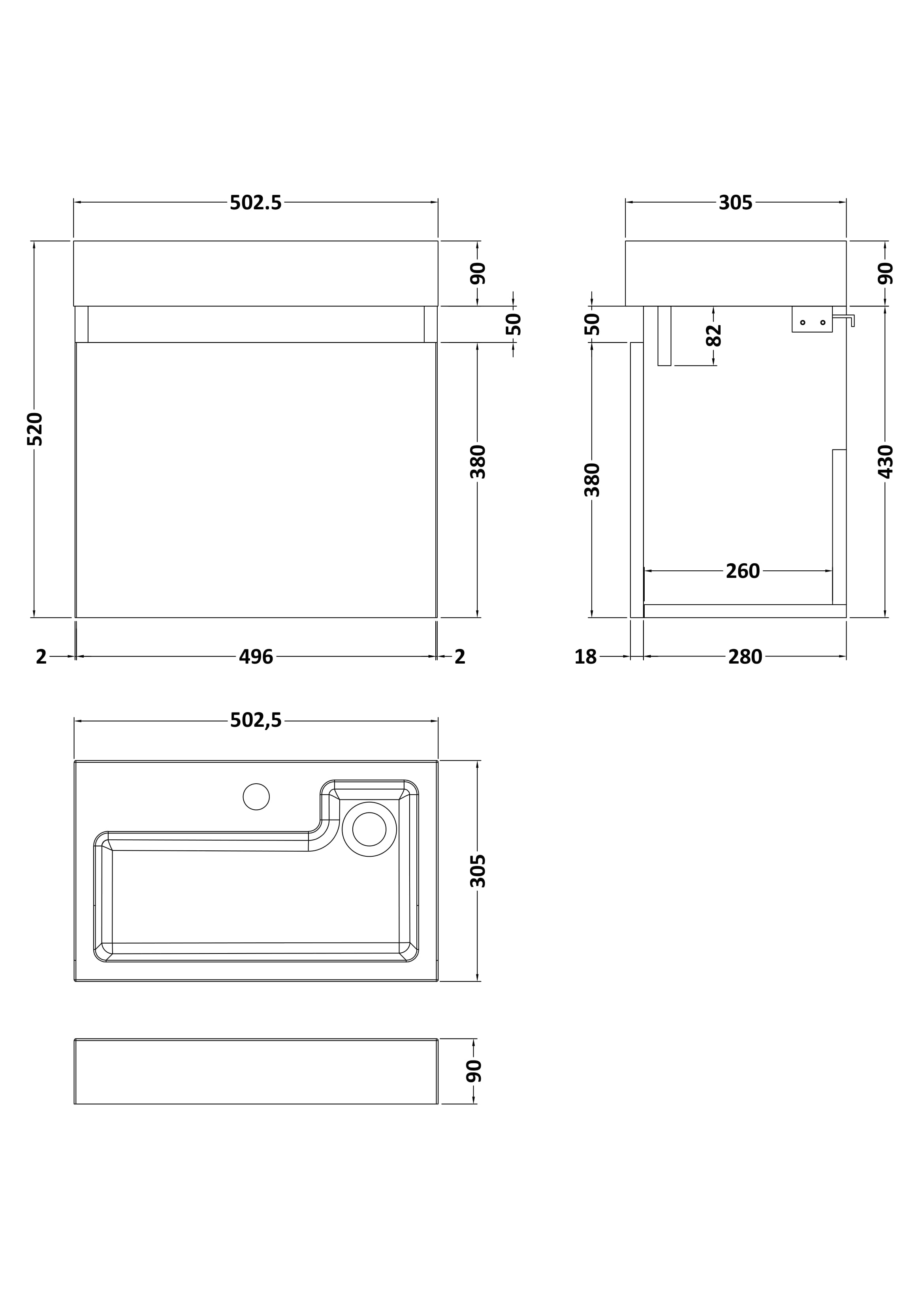 Merit Wall Hung Slimline Single Door Vanity and Ceramic Basin 500mm - Mersey Bathrooms Ltd