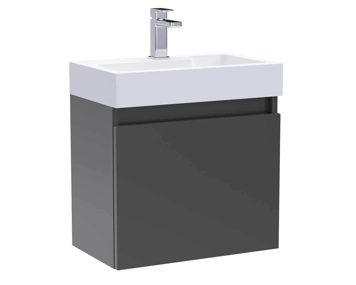 Merit Wall Hung Slimline Single Door Vanity and Ceramic Basin 500mm - Mersey Bathrooms Ltd