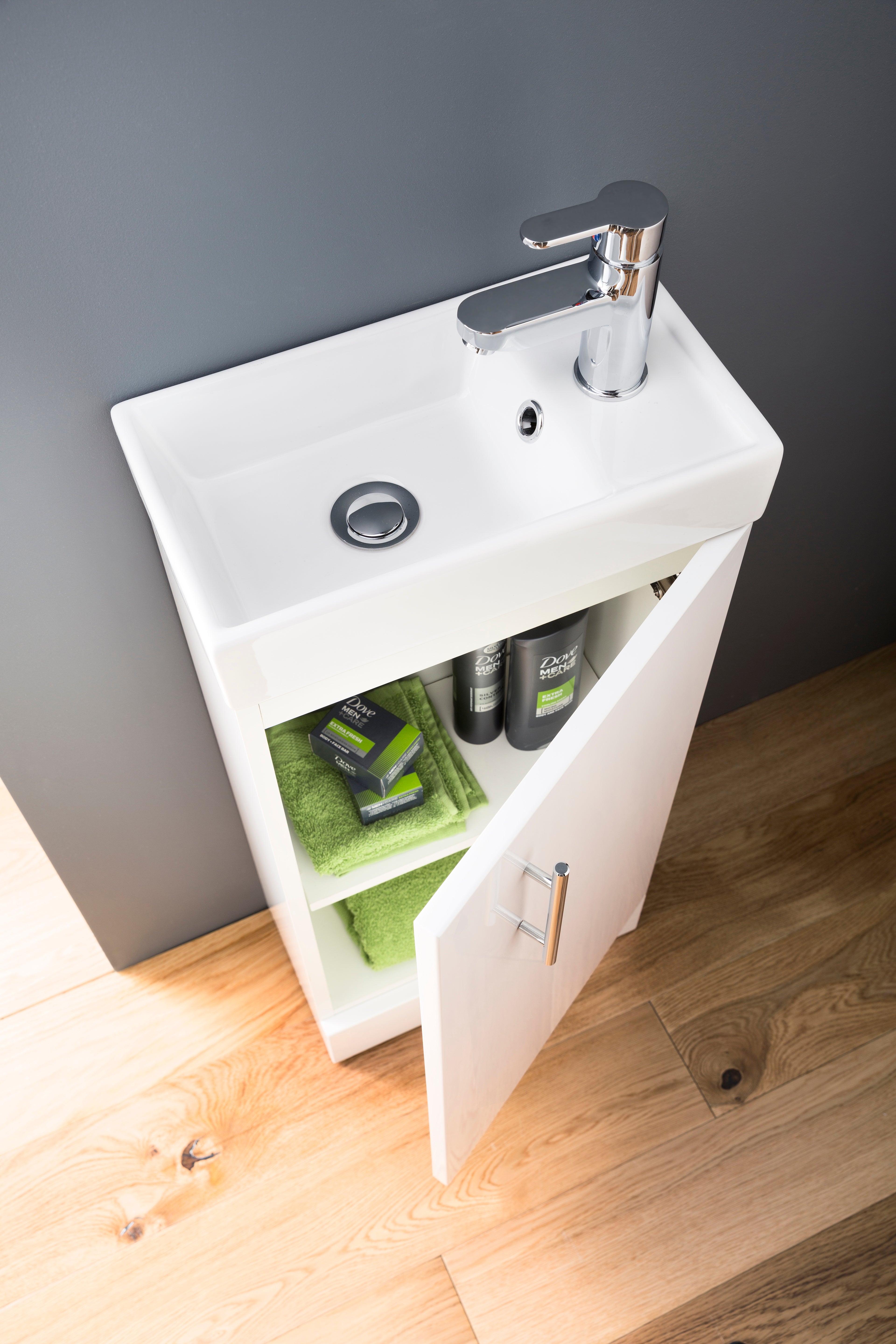 Vault Wall Hung Single Door Compact Vanity Unit with Ceramic Basin 400mm - Mersey Bathrooms Ltd