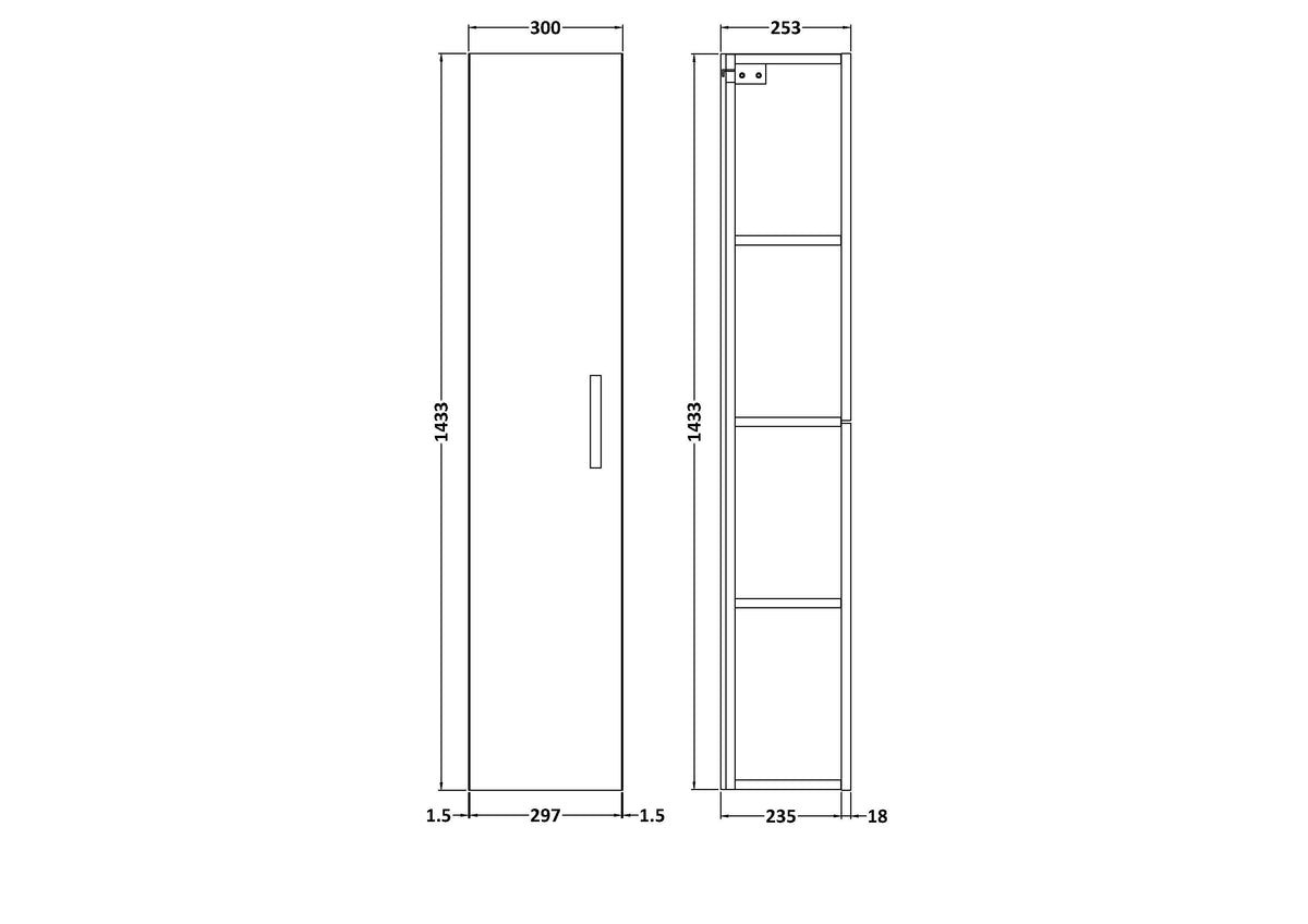 Athena Wall Hung Tall Unit 1 Door 300mm - Mersey Bathrooms Ltd